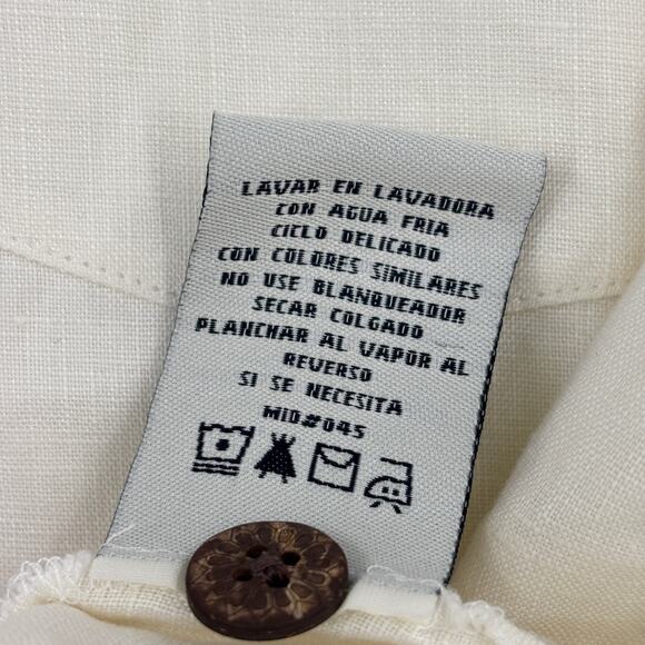 Caribbean Joe Blouse Top Womens Size L White Linen Button Up Short Sleeve - Picture 10 of 10